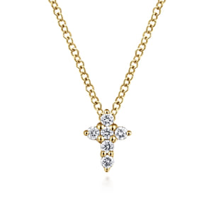 14K Yellow Gold Diamond Cross Pendant Necklace