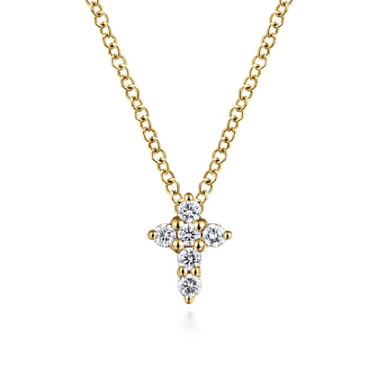 14K Yellow Gold Diamond Cross Pendant Necklace