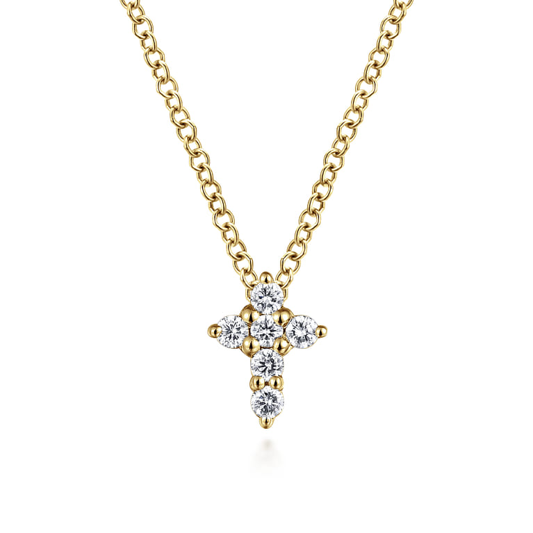 14K Yellow Gold Diamond Cross Pendant Necklace - 0.11 ct - Shot 1