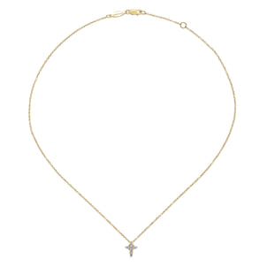 14K Yellow Gold Diamond Cross Pendant Necklace