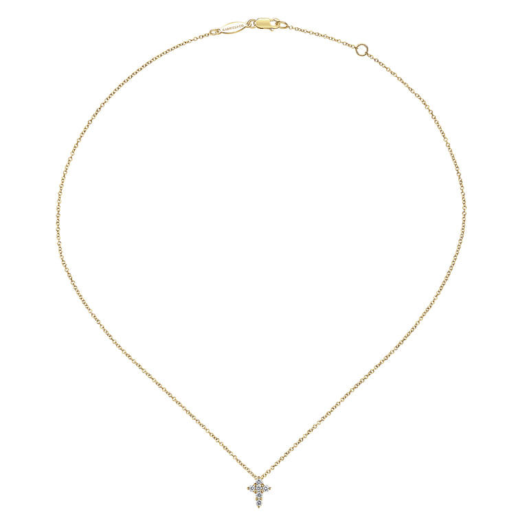 14K Yellow Gold Diamond Cross Pendant Necklace - 0.11 ct - Shot 2