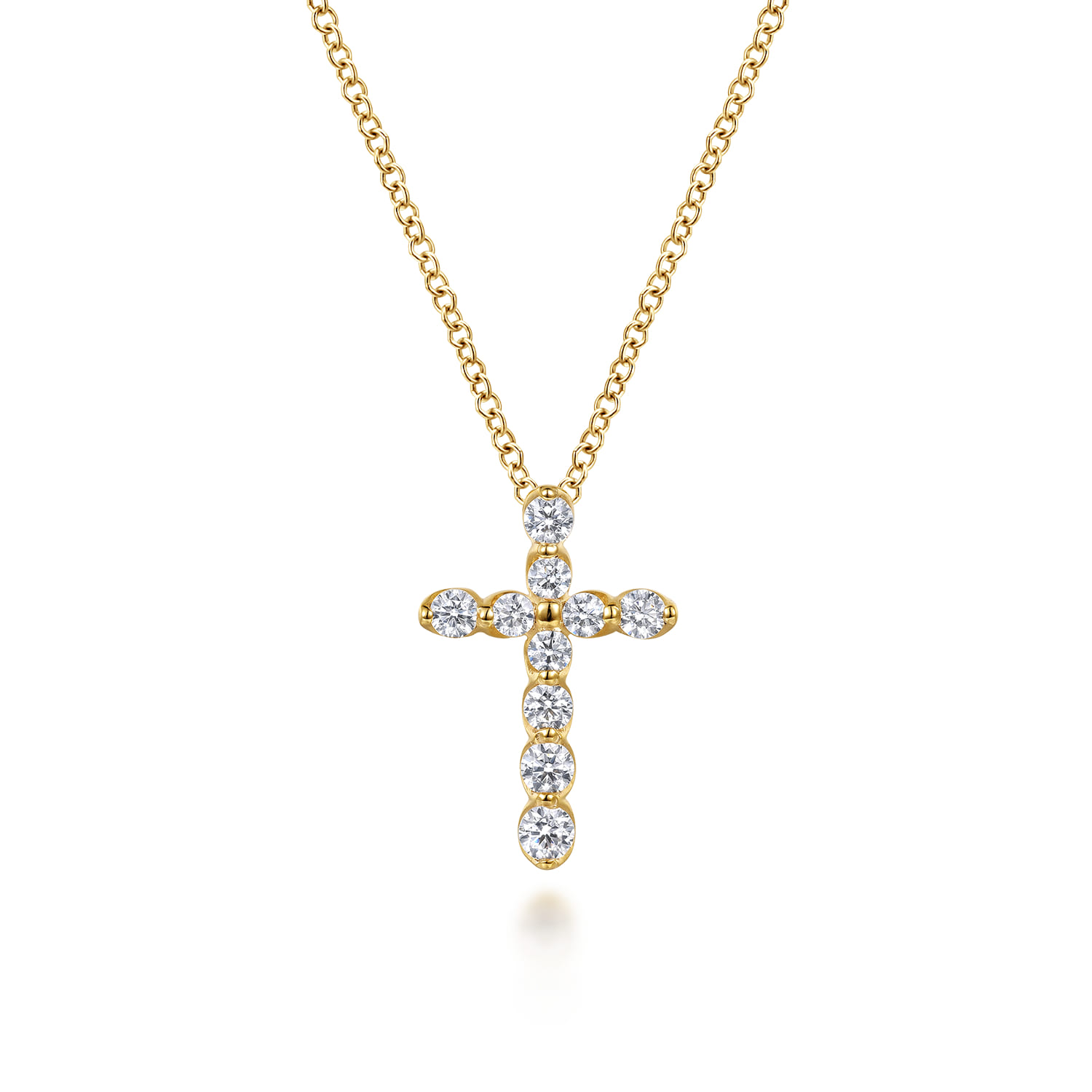 14K Yellow Gold Diamond Cross Pendant Necklace - 0.39 ct - Shot 1