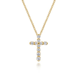 14K Yellow Gold Diamond Cross Pendant Necklace