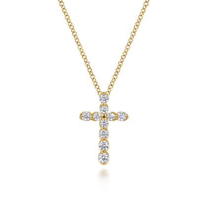 14K Yellow Gold Diamond Cross Pendant Necklace