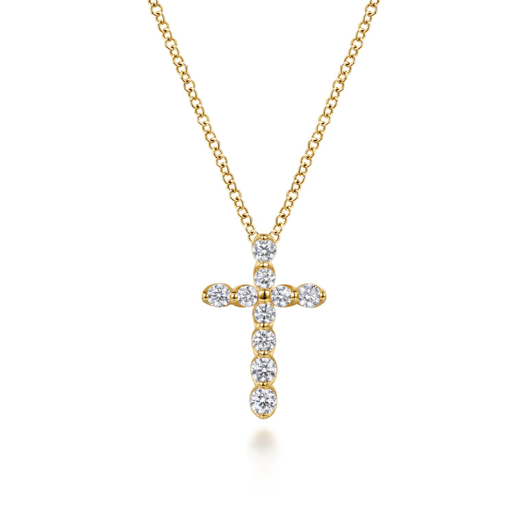 14K Yellow Gold Diamond Cross Pendant Necklace - 0.39 ct - Shot 1