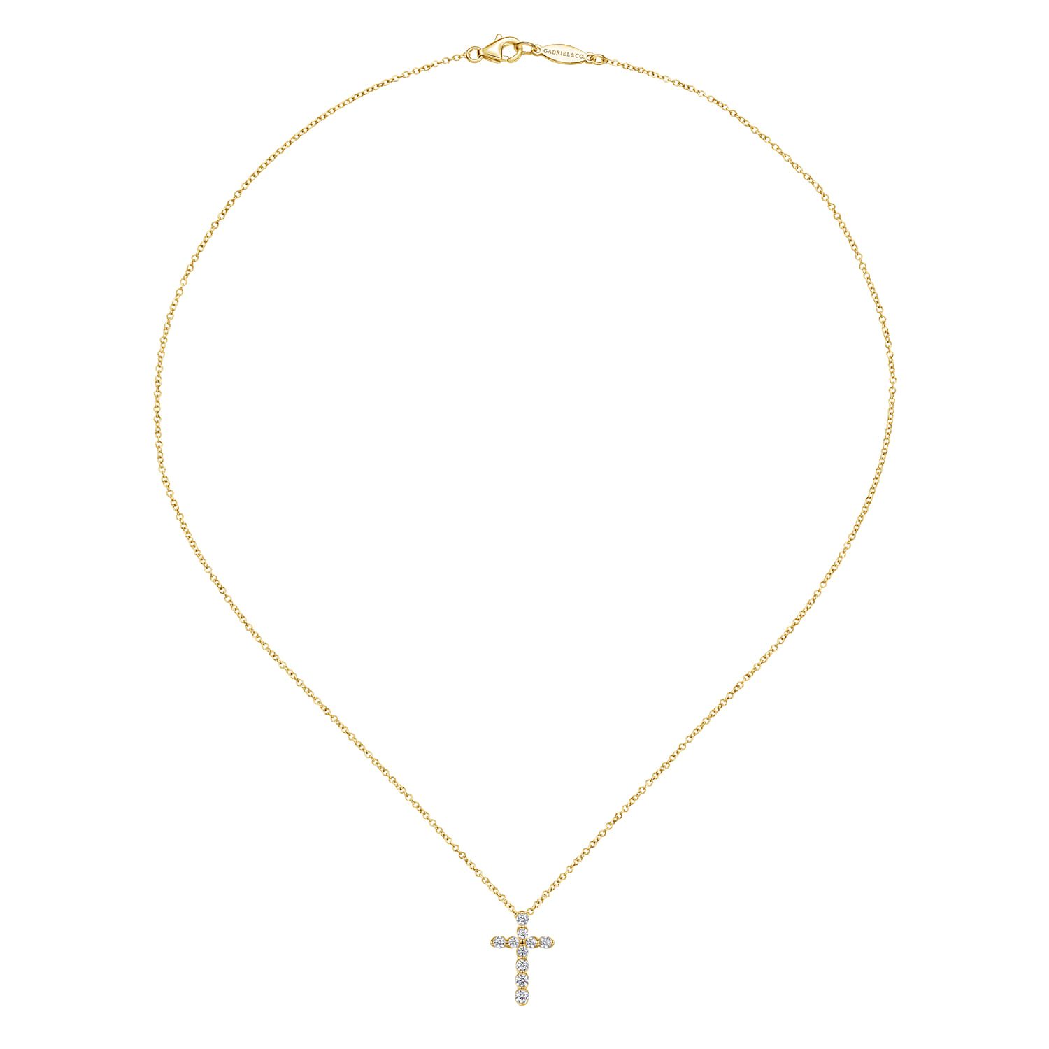 14K Yellow Gold Diamond Cross Pendant Necklace - 0.39 ct - Shot 2