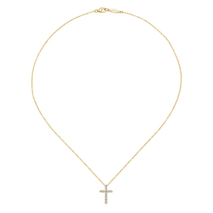 14K Yellow Gold Diamond Cross Pendant Necklace