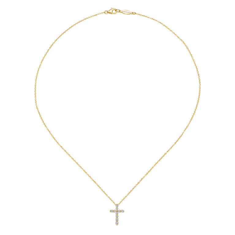 14K Yellow Gold Diamond Cross Pendant Necklace - 0.39 ct - Shot 2