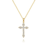 14K Yellow Gold Diamond Cross Pendant Necklace