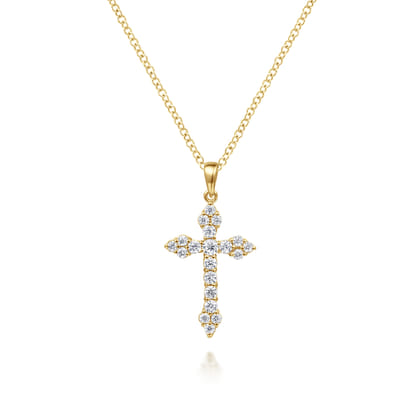 14K Yellow Gold Diamond Cross Pendant Necklace