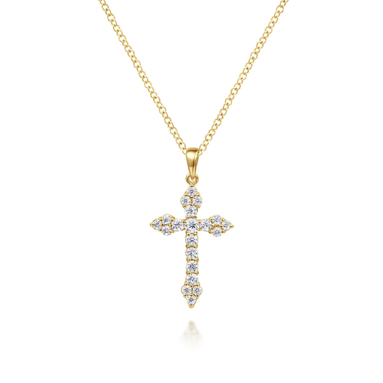 14K Yellow Gold Diamond Cross Pendant Necklace - 0.62 ct - Shot 1