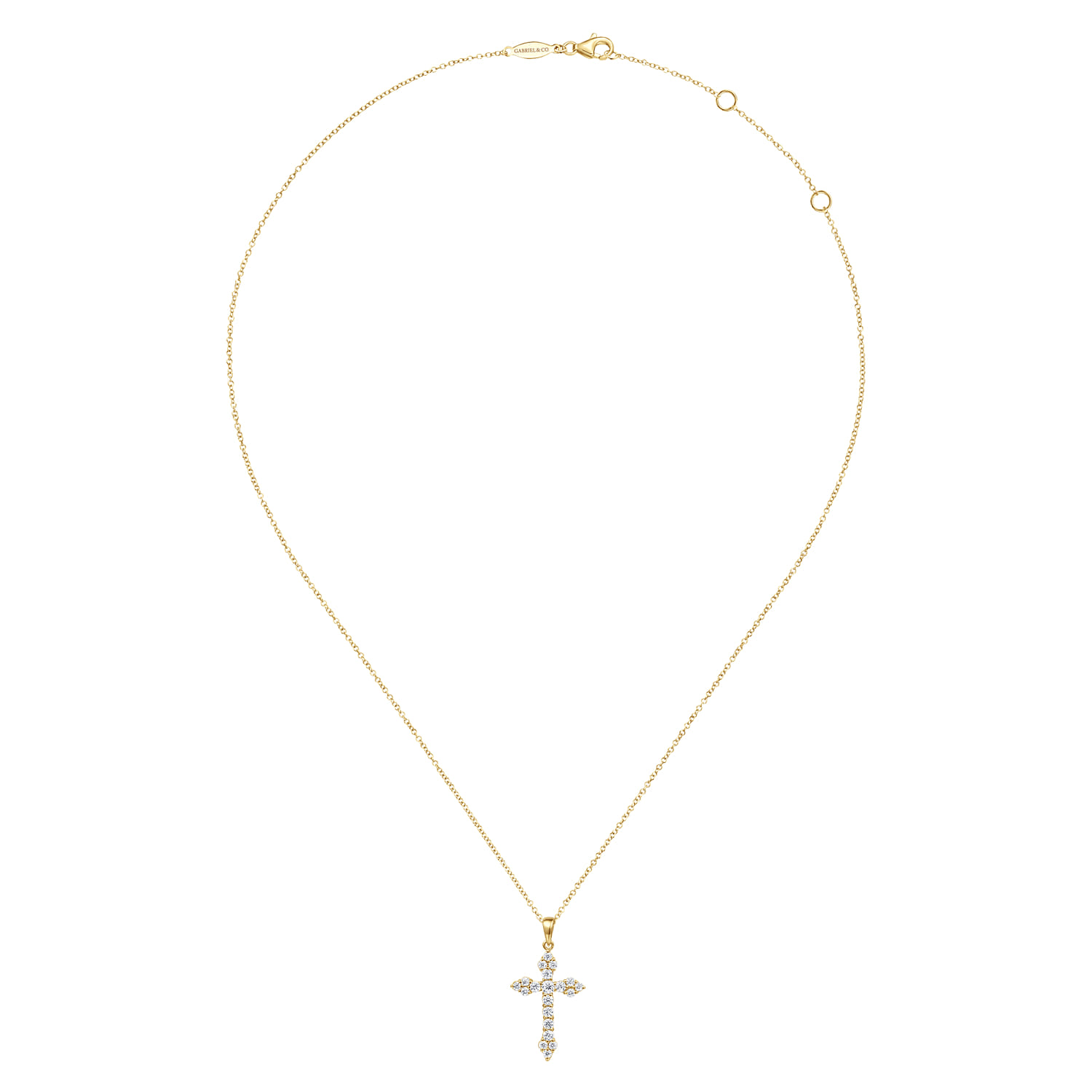 14K Yellow Gold Diamond Cross Pendant Necklace - 0.62 ct - Shot 2