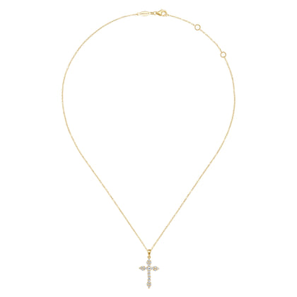 14K Yellow Gold Diamond Cross Pendant Necklace