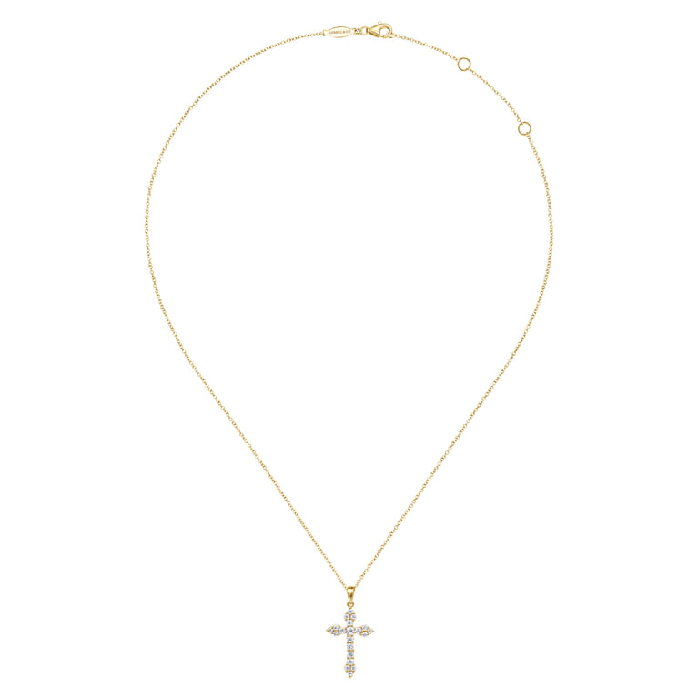 14K Yellow Gold Diamond Cross Pendant Necklace - 0.62 ct - Shot 2