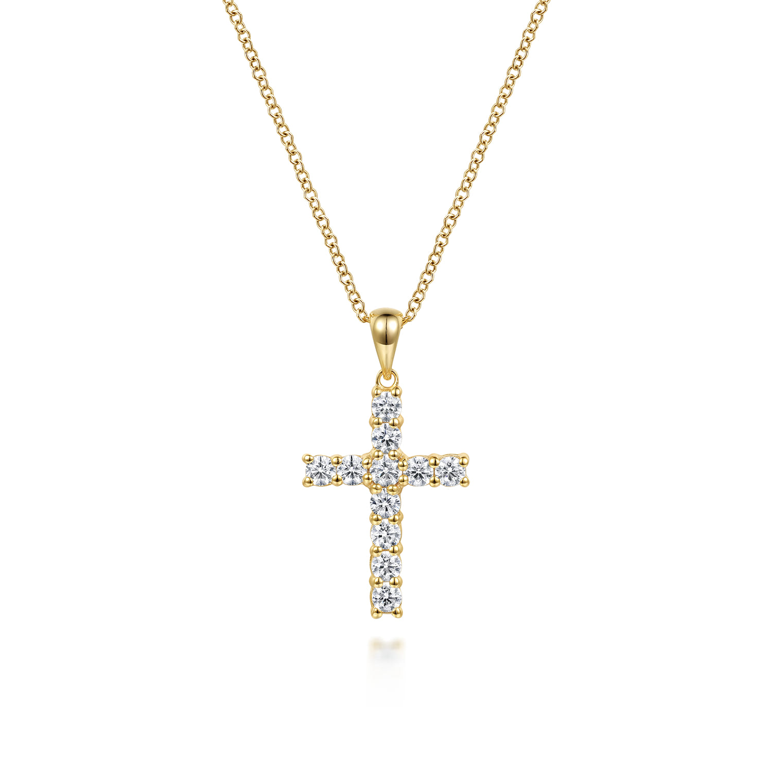 14K Yellow Gold Diamond Cross Pendant Necklace - 0.66 ct - Shot 1