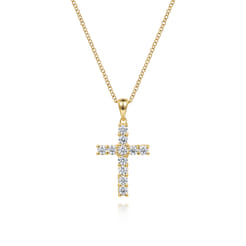 14K Yellow Gold Diamond Cross Pendant Necklace