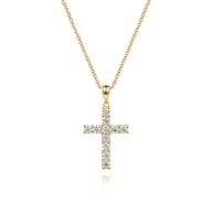 14K Yellow Gold Diamond Cross Pendant Necklace