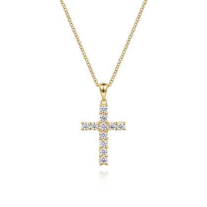 14K Yellow Gold Diamond Cross Pendant Necklace