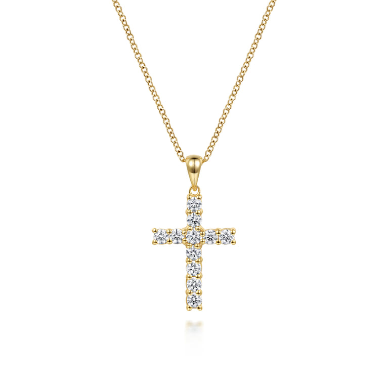 14K Yellow Gold Diamond Cross Pendant Necklace - 0.66 ct - Shot 1