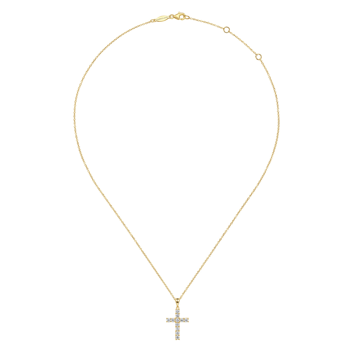 14K Yellow Gold Diamond Cross Pendant Necklace - 0.66 ct - Shot 2