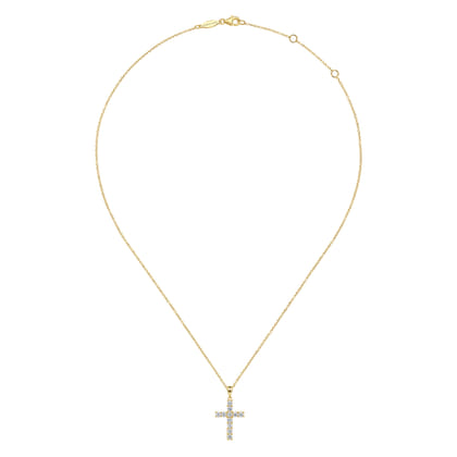 14K Yellow Gold Diamond Cross Pendant Necklace