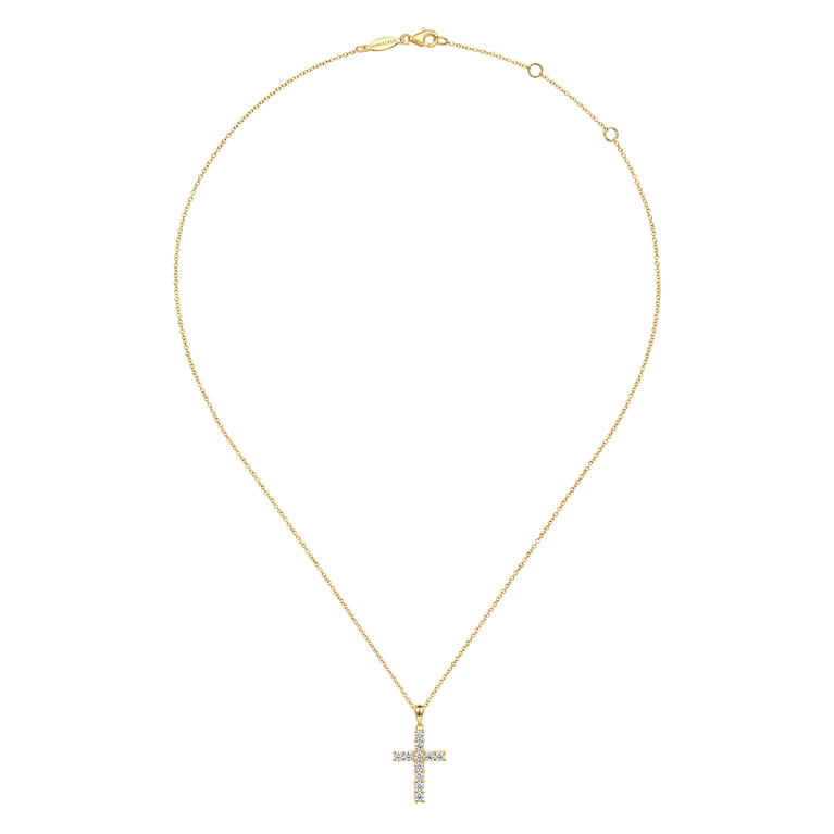 14K Yellow Gold Diamond Cross Pendant Necklace - 0.66 ct - Shot 2