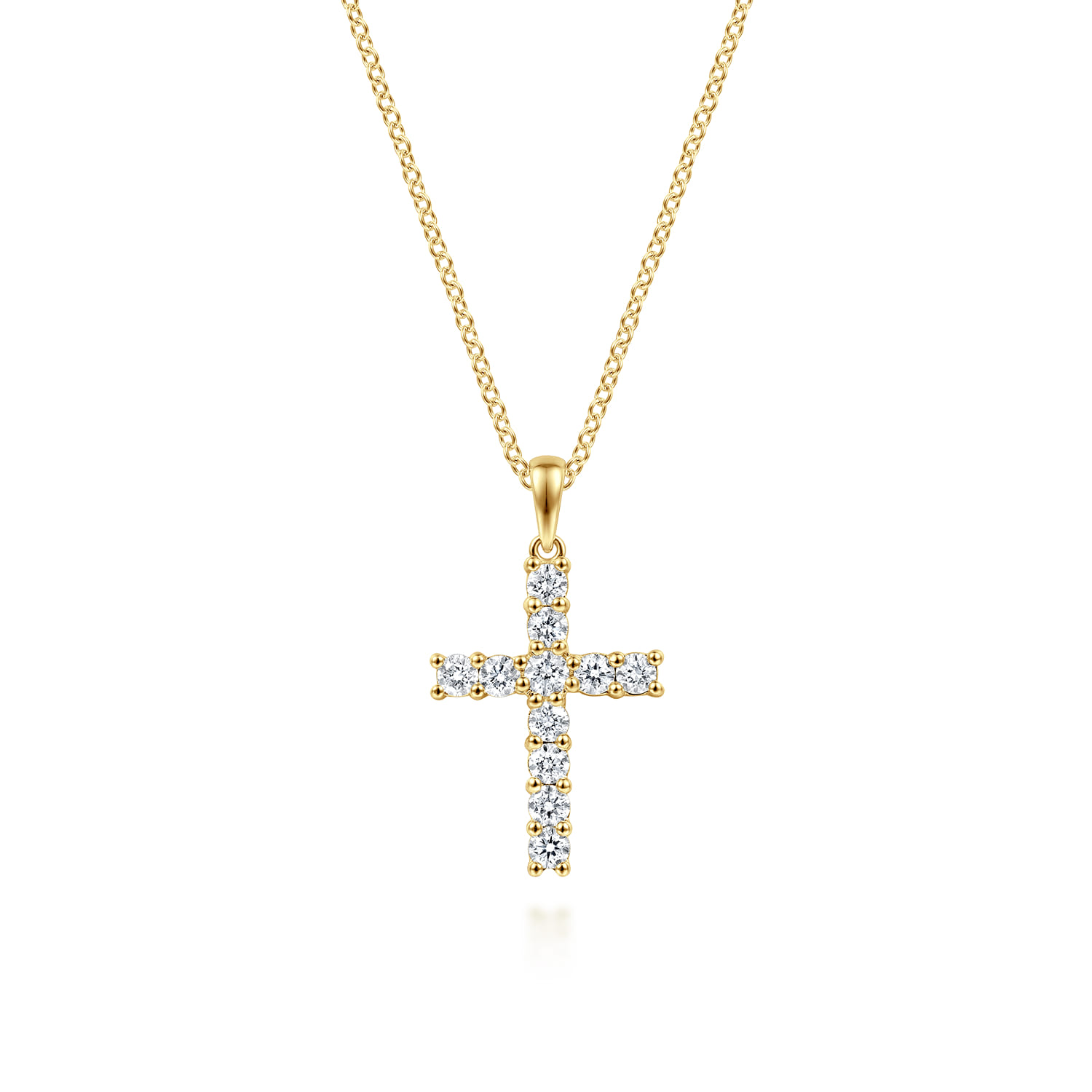 14K Yellow Gold Diamond Cross Pendant Necklace - 0.45 ct - Shot 1
