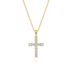 14K Yellow Gold Diamond Cross Pendant Necklace
