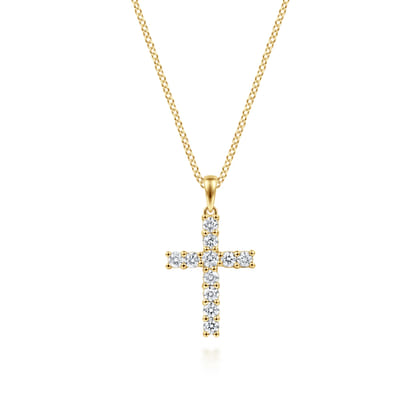 14K Yellow Gold Diamond Cross Pendant Necklace