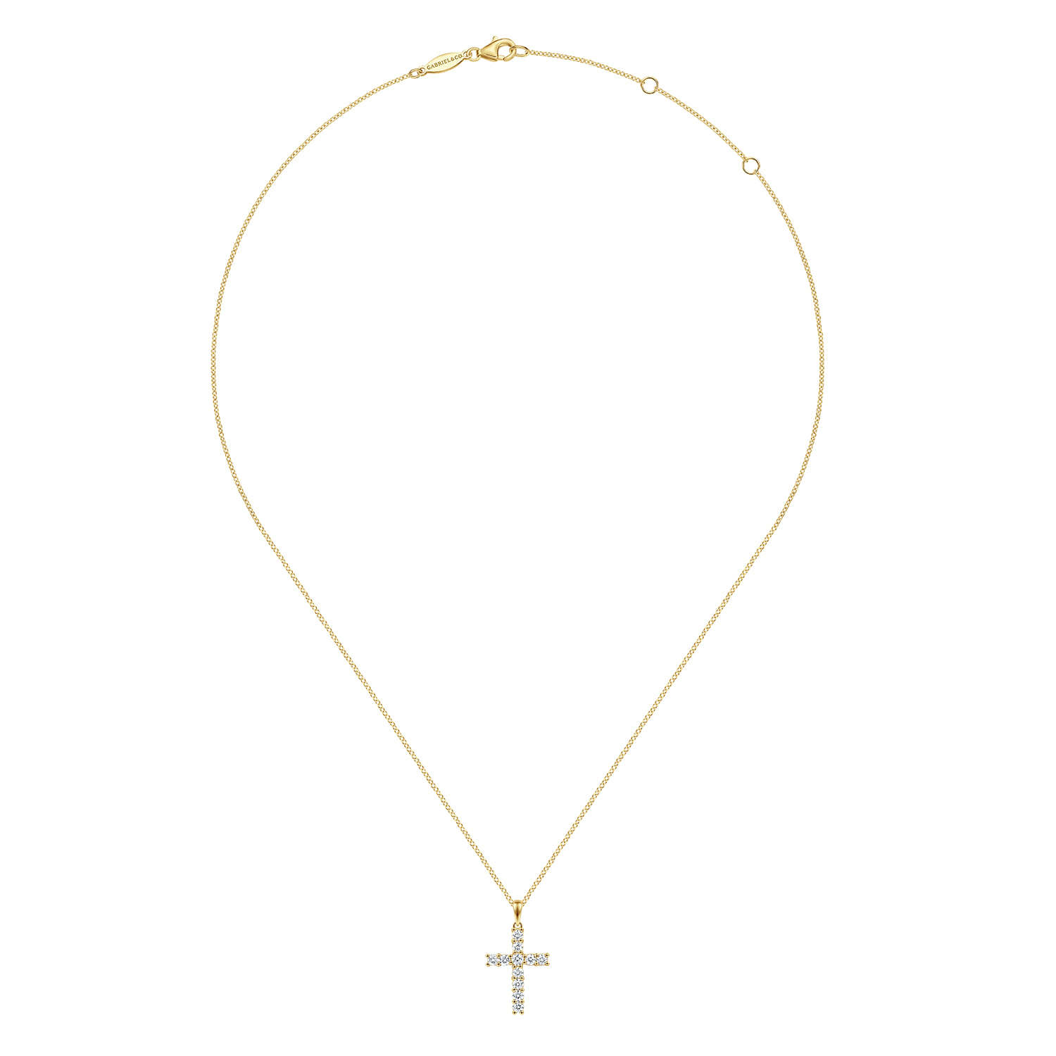 14K Yellow Gold Diamond Cross Pendant Necklace - 0.45 ct - Shot 2