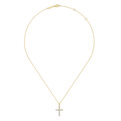 14K Yellow Gold Diamond Cross Pendant Necklace