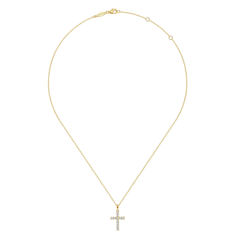 14K Yellow Gold Diamond Cross Pendant Necklace - 0.45 ct - Shot 2