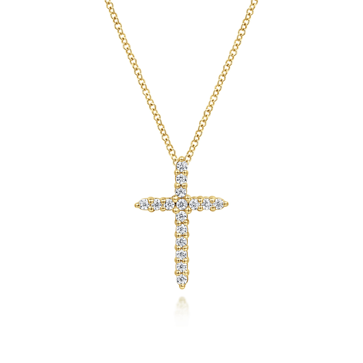 14K Yellow Gold Diamond Cross Pendant Necklace - 0.29 ct - Shot 1