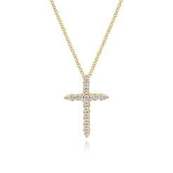 14K Yellow Gold Diamond Cross Pendant Necklace