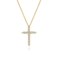 14K Yellow Gold Diamond Cross Pendant Necklace