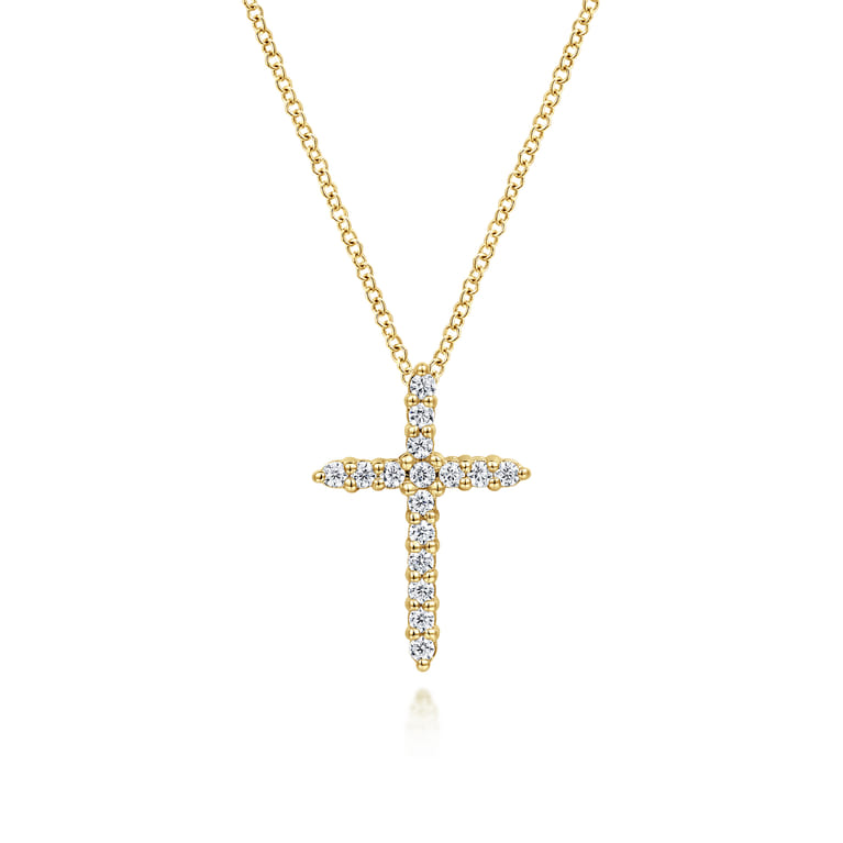 14K Yellow Gold Diamond Cross Pendant Necklace - 0.29 ct - Shot 1