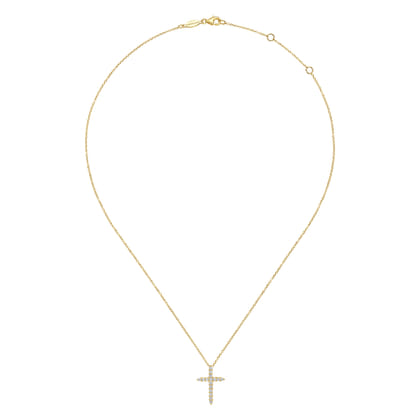 14K Yellow Gold Diamond Cross Pendant Necklace