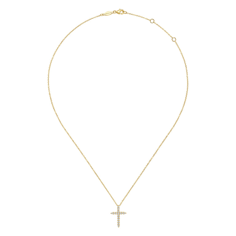 14K Yellow Gold Diamond Cross Pendant Necklace - 0.29 ct - Shot 2