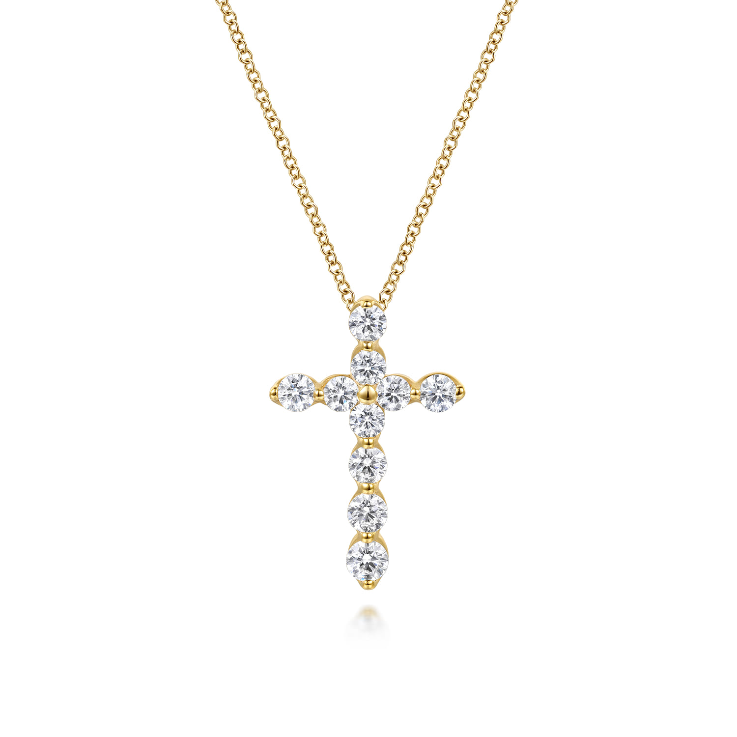 14K Yellow Gold Diamond Cross Pendant Necklace - 0.99 ct - Shot 1