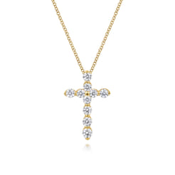 14K Yellow Gold Diamond Cross Pendant Necklace