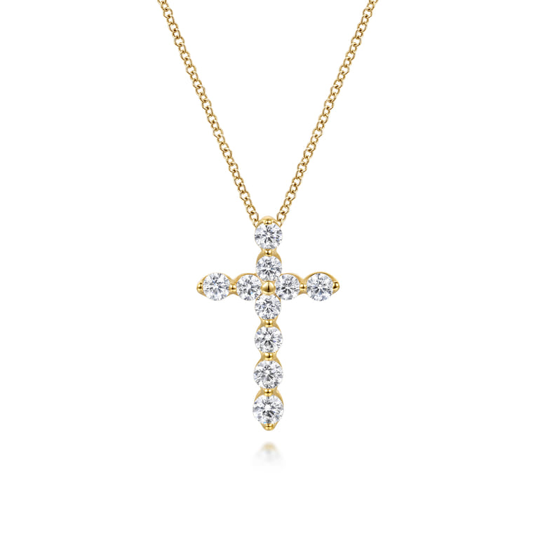 14K Yellow Gold Diamond Cross Pendant Necklace - 0.99 ct - Shot 1