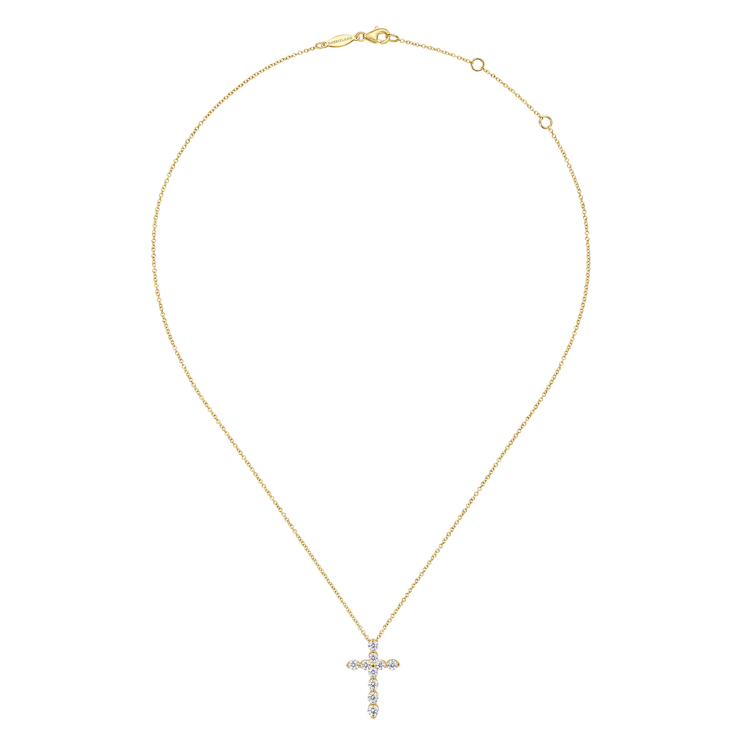 14K Yellow Gold Diamond Cross Pendant Necklace - 0.99 ct - Shot 2