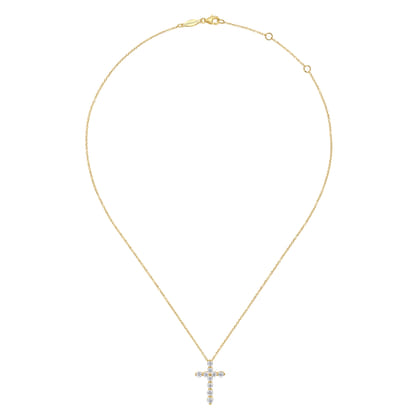 14K Yellow Gold Diamond Cross Pendant Necklace