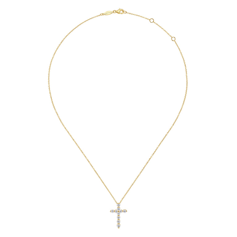 14K Yellow Gold Diamond Cross Pendant Necklace - 0.99 ct - Shot 2
