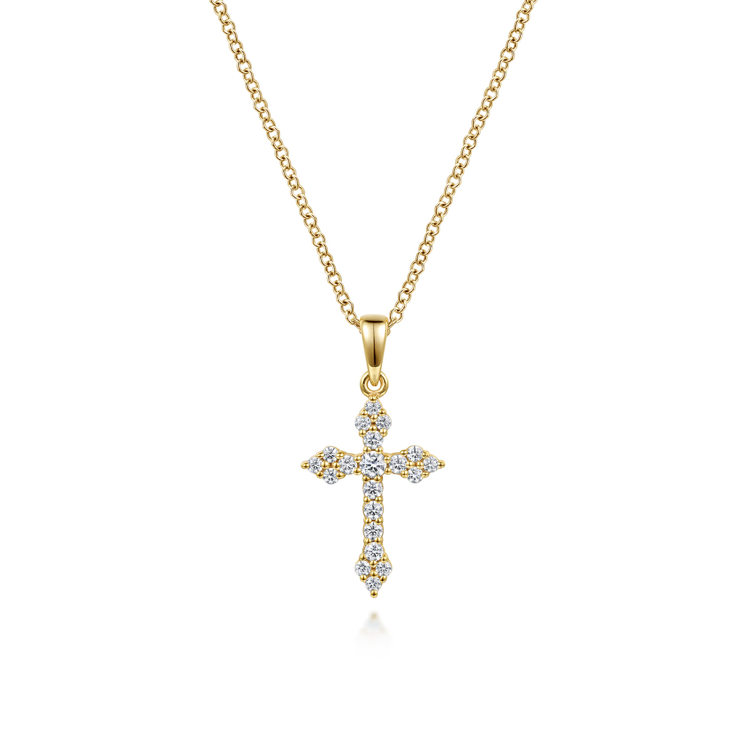 14K Yellow Gold Diamond Cross Pendant Necklace - 0.25 ct - Shot 1
