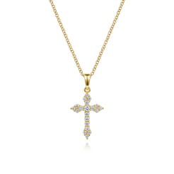 14K Yellow Gold Diamond Cross Pendant Necklace