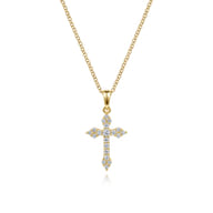 14K Yellow Gold Diamond Cross Pendant Necklace