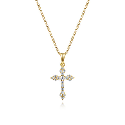 14K Yellow Gold Diamond Cross Pendant Necklace