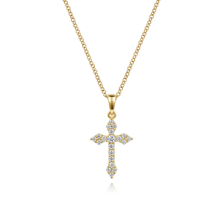 14K Yellow Gold Diamond Cross Pendant Necklace - 0.25 ct - Shot 1