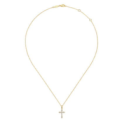 14K Yellow Gold Diamond Cross Pendant Necklace